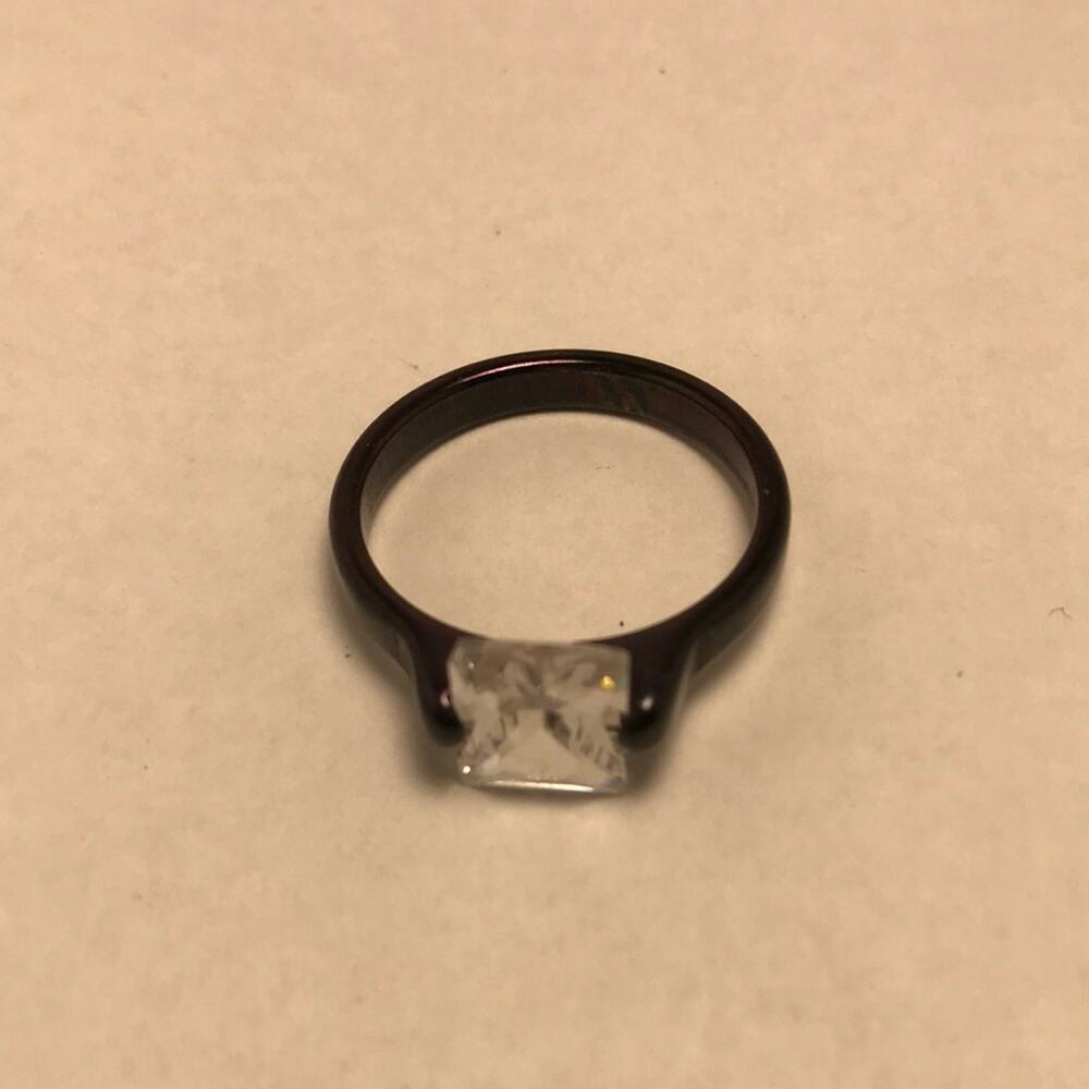 Stainless Steel Black Women's Ring with Luxury Clear Stone Sz 10